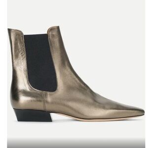 STAUD Gold Ankle Boots with Elastic Panels and Pointed Toe